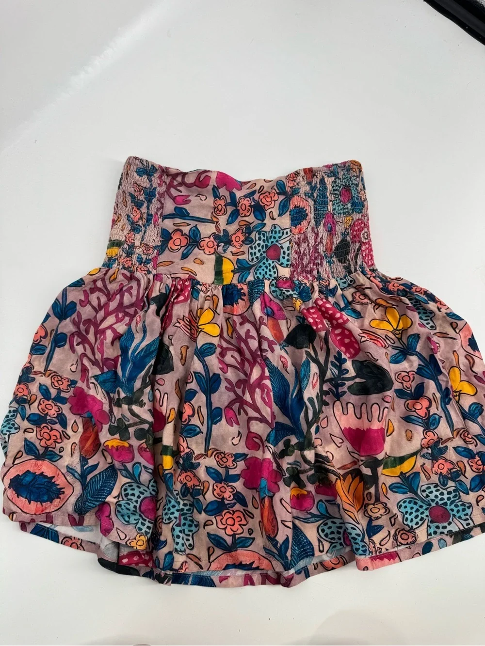 NWT NATURAL LIFE Womens Blue Multicolor Floral Mini Skirt Boho Smocked Back Size
